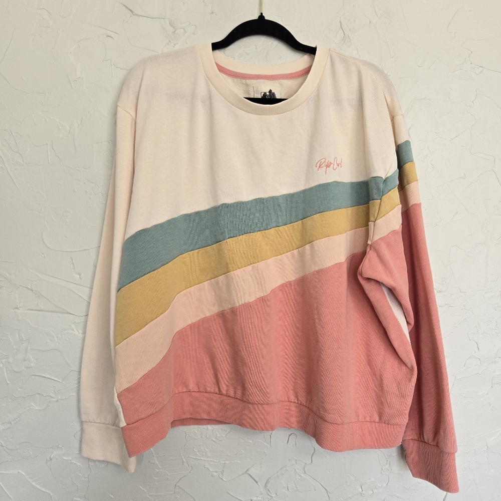 Ripcurl Crew Pink Blue Yellow Wave La Bonita Pullover Sweatshirt, XXL - Picture 2 of 14